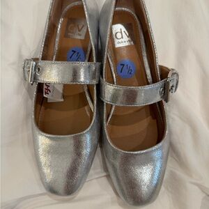 Silver Mary Jane Flats